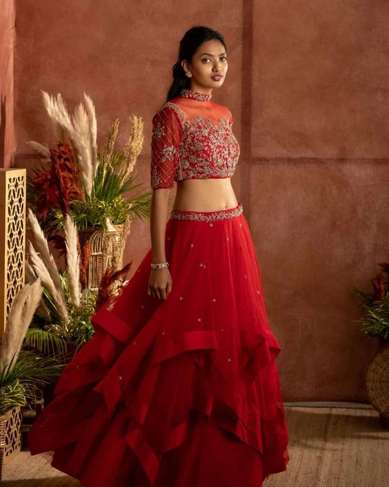 image of red layered dress for reception 